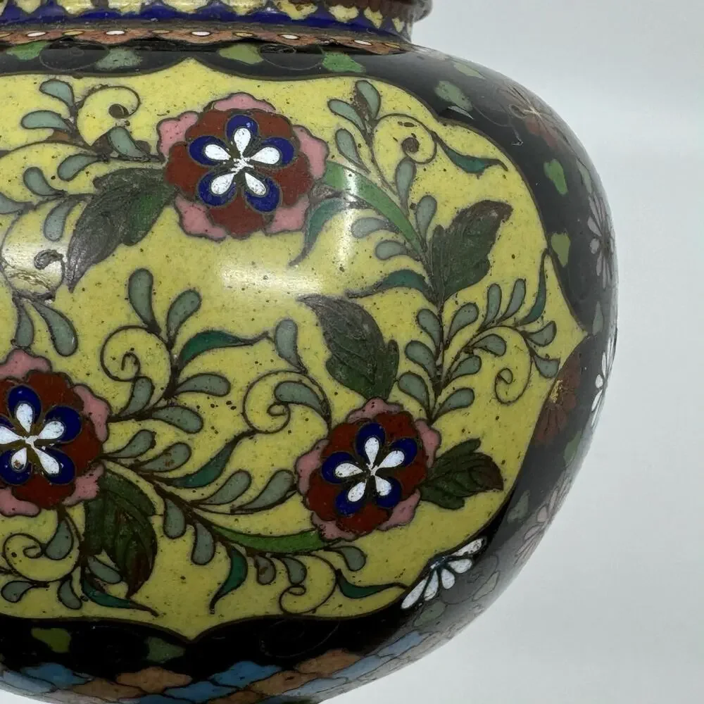 Antique Japanese Cloisonné Enamel Tripod Vessel with Lid
